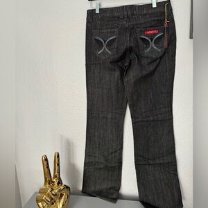 NWT Sasson Vintage 80’s/90’s Jeans Black Boogie Bootcut W/ Silver Pocket. Size 8